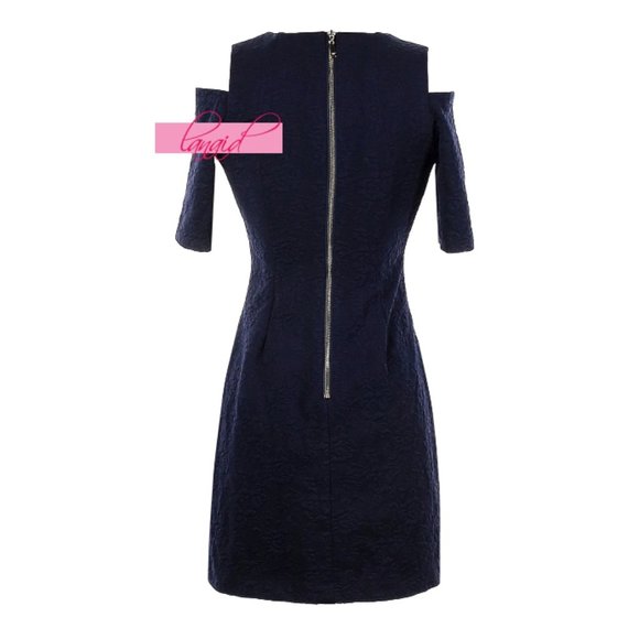 Eliza J Textured Floral Cold-Shoulder Navy Cut-Outs Cutouts A-Line Bodycon Mini - Picture 2 of 7